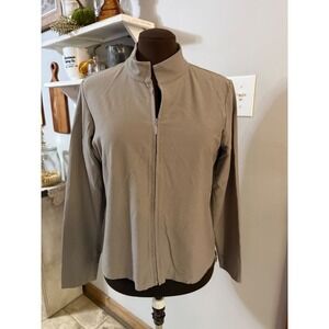Eileen Fisher Zip Up Jacket PM Petite Medium Taupe Mock Neck Minimalist